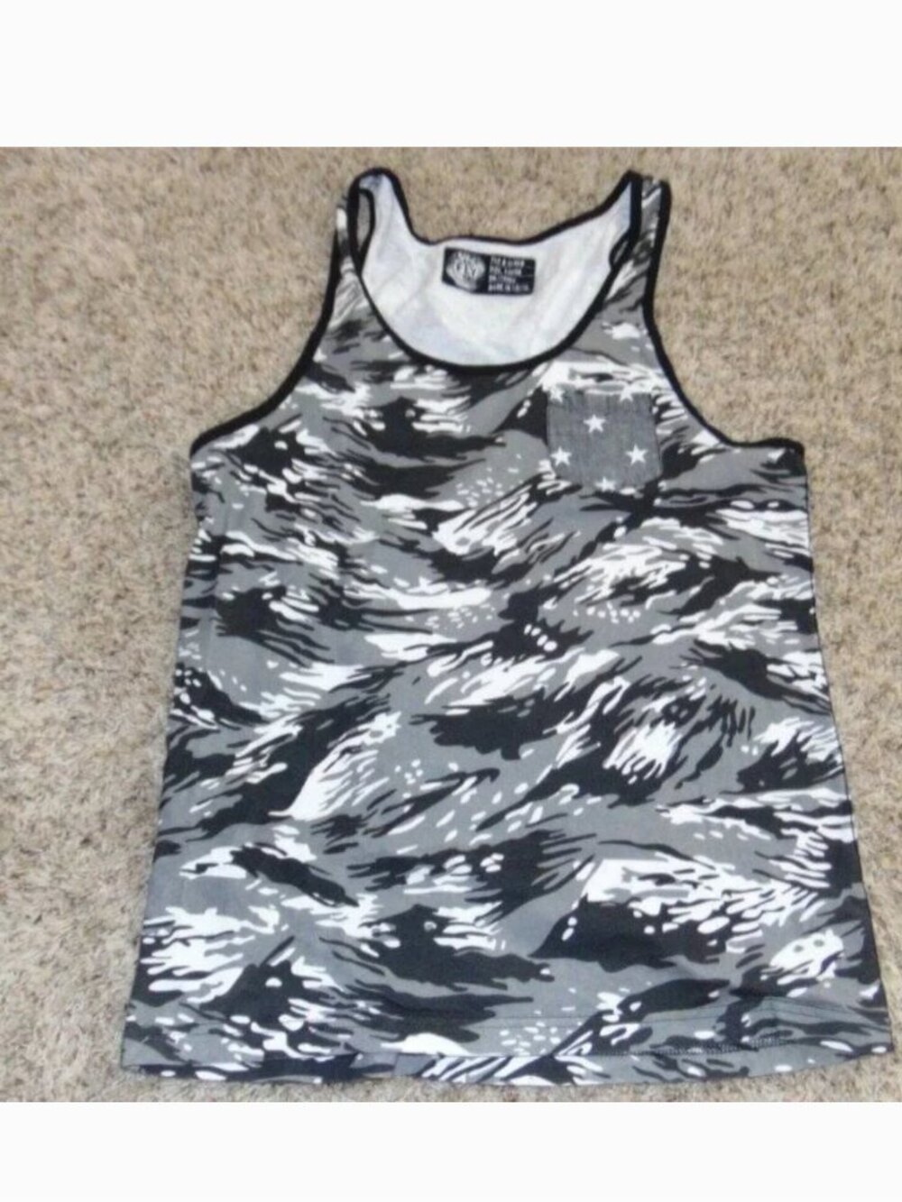 Born Fly Tank Top Mens L Camouflage Gray Black White Sleeveless Shirt